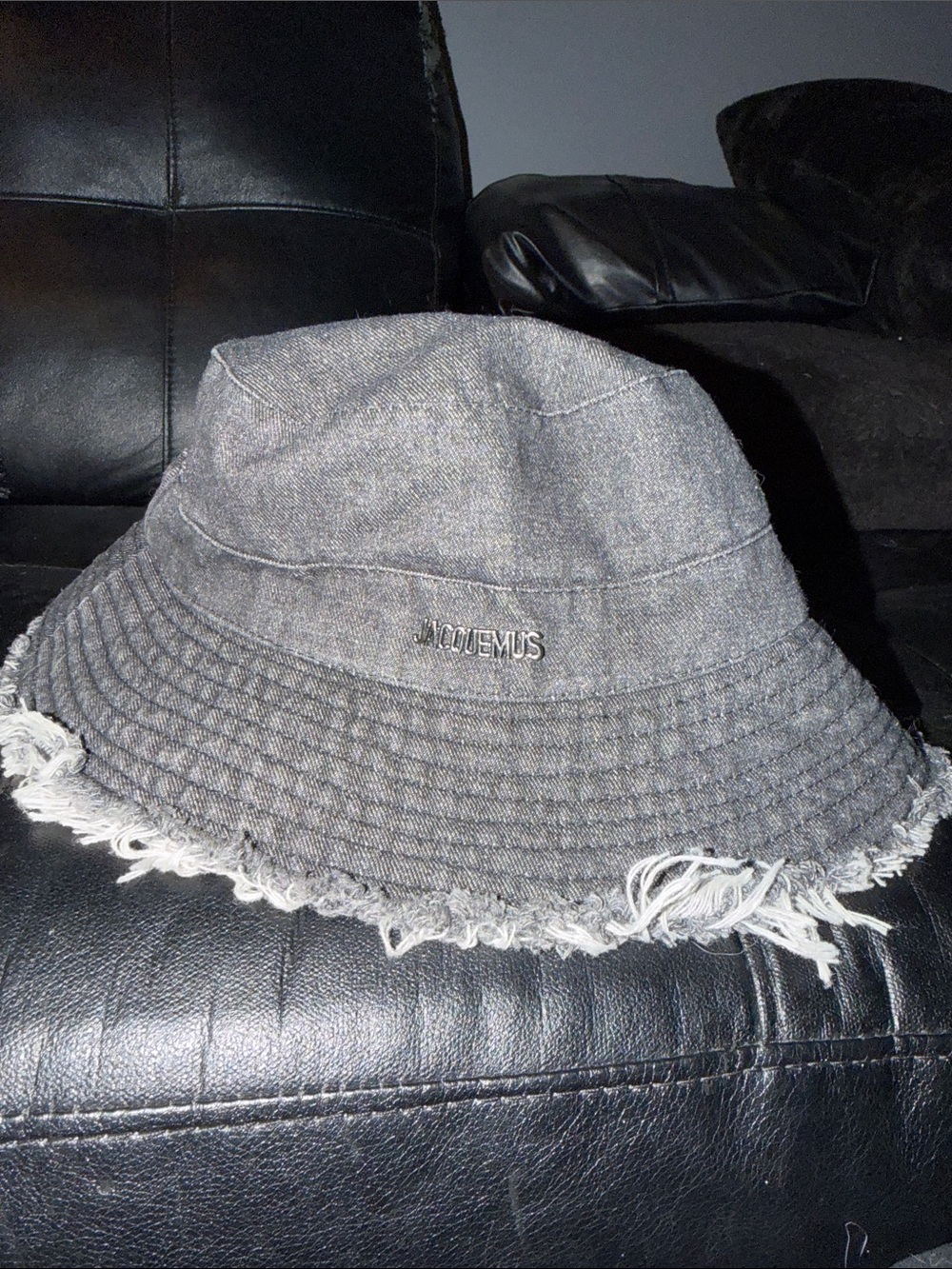 Jacquemus Gray Frayed-Edge Bucket Hat